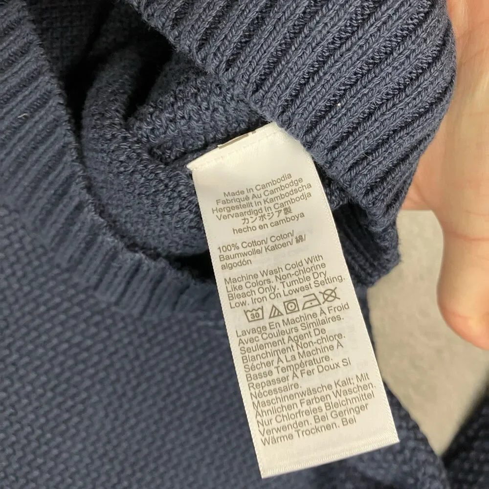 J Crew Sweater Mens XL‎ Navy Blue Premium Basket-stitch Cotton Crewneck Preppy